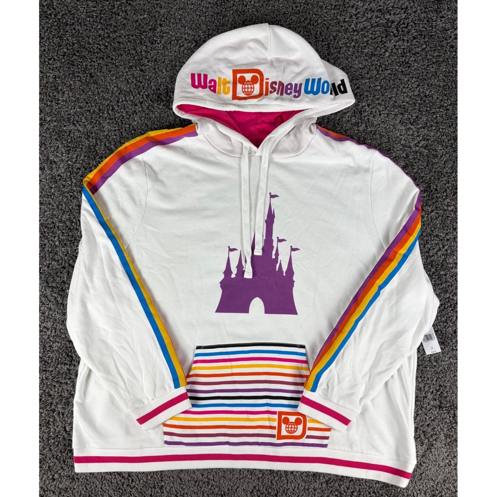 Disney Parks Walt Disney World Rainbow Castle Hoodie White Plus Size 3X 1X NEW